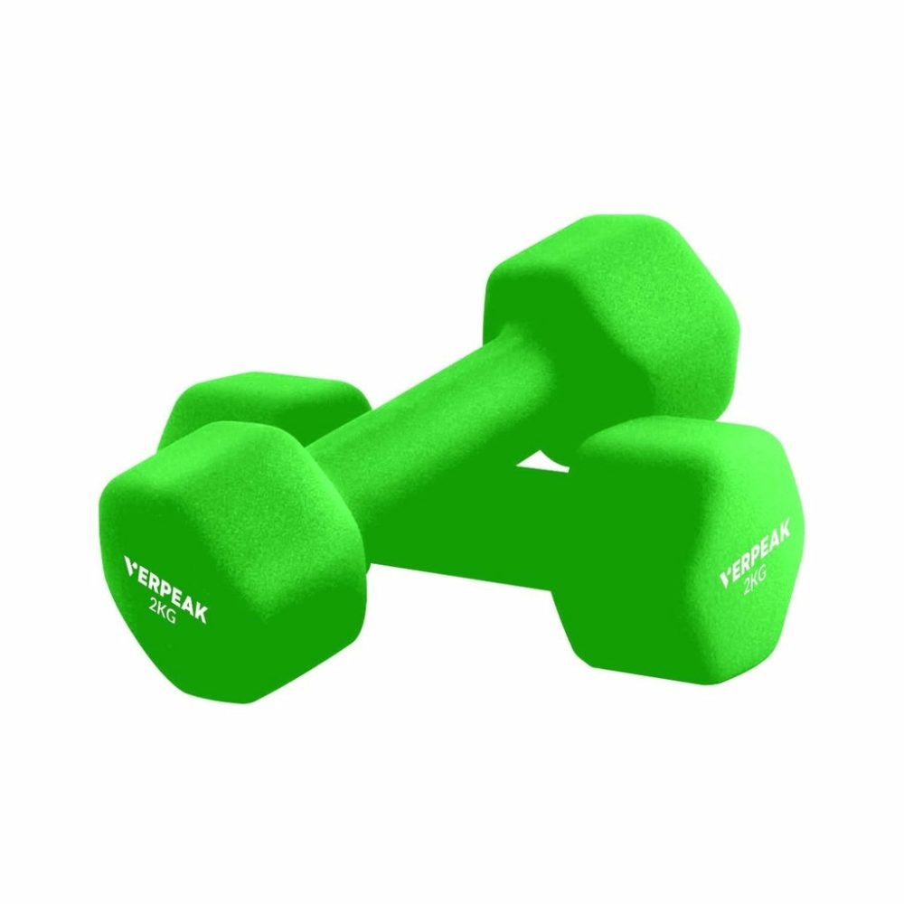 2Kg X 2 Green Non-Slip Neoprene Dumbbells Cast Iron Dumbbells