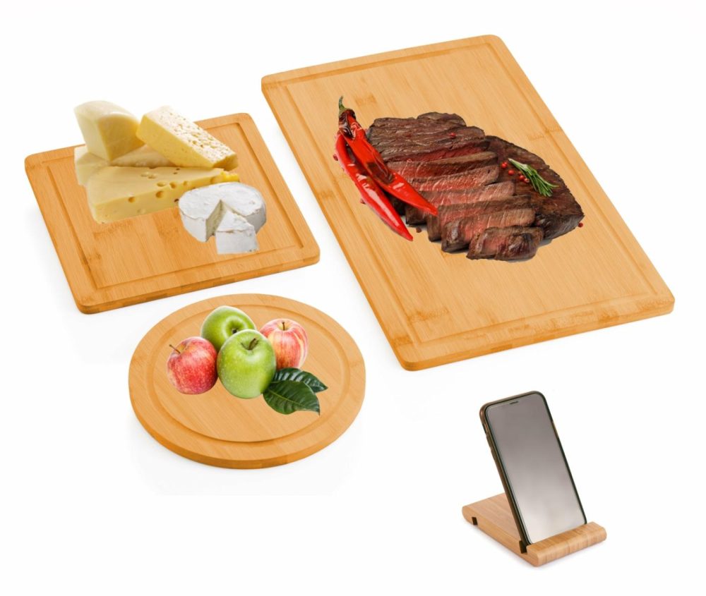 3-Piece Bamboo Cutting Board Set With Juice Groove And Holder Homwares