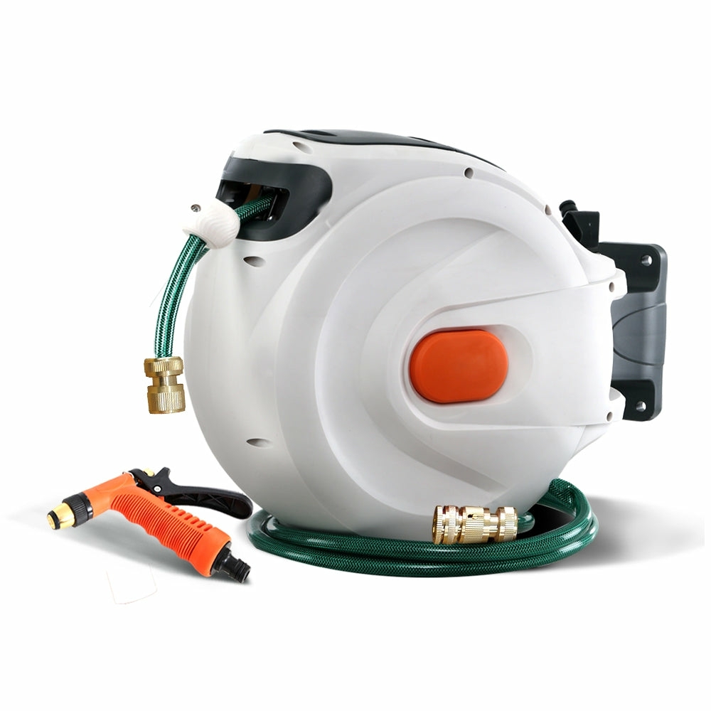 30M Auto Rewind Retractable Hose Reel With Brass Spray Gun Garden & Accessories