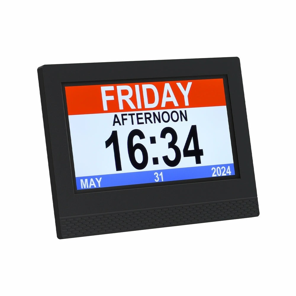 7″ Lcd Digital Day Clock W/ Alarms & Photos Decor