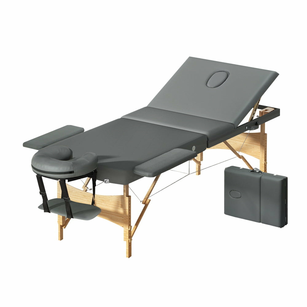 9 Height Adjustable 3 Fold Grey Massage Table Set Health & Beauty