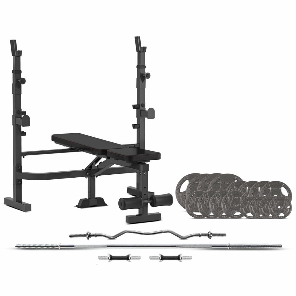 Adjustable Bench Press And Squat Rack With 90Kg Weight Set Fitness Accessories