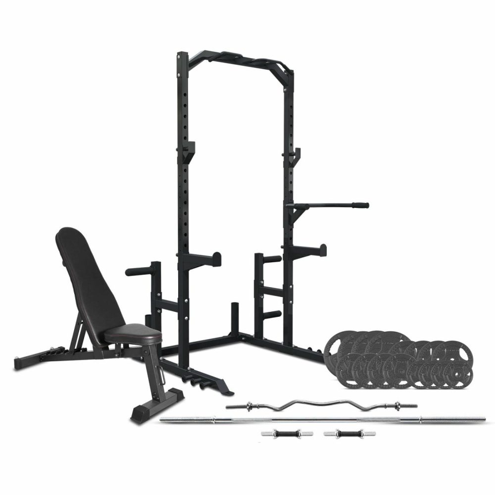 Adjustable Half Rack & 90Kg Weight Set With Bench, Fitness Accessories