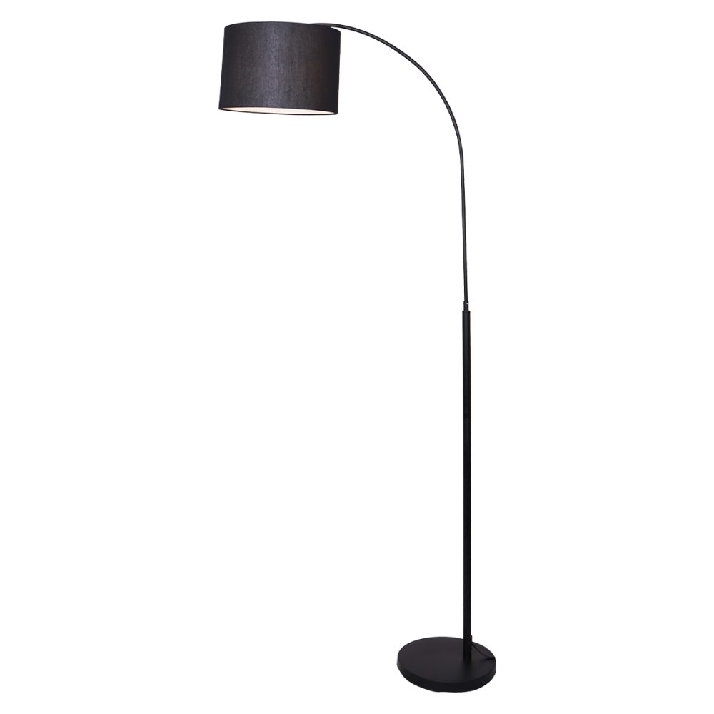 Arched Black Metal Floor Lamp With Drum Shade Floor Lamps