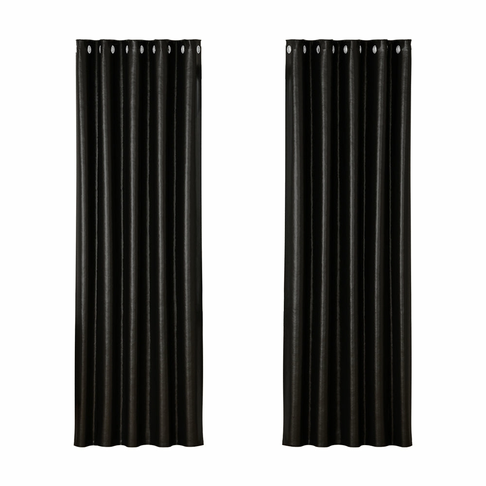 Black Blockout Curtains 180X213Cm 2 Panels Thermal Insulated Curtains