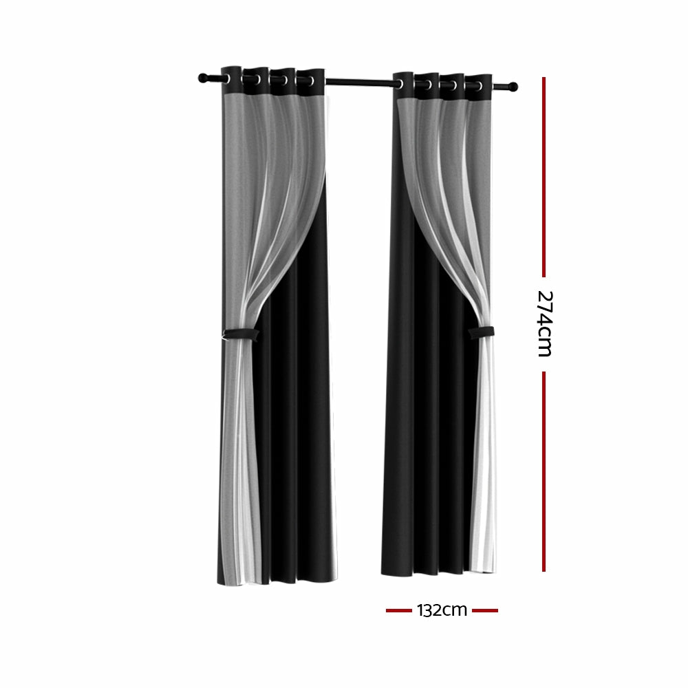 Black Double-Layer Noise-Reducing Blockout Curtains-Artiss Curtains