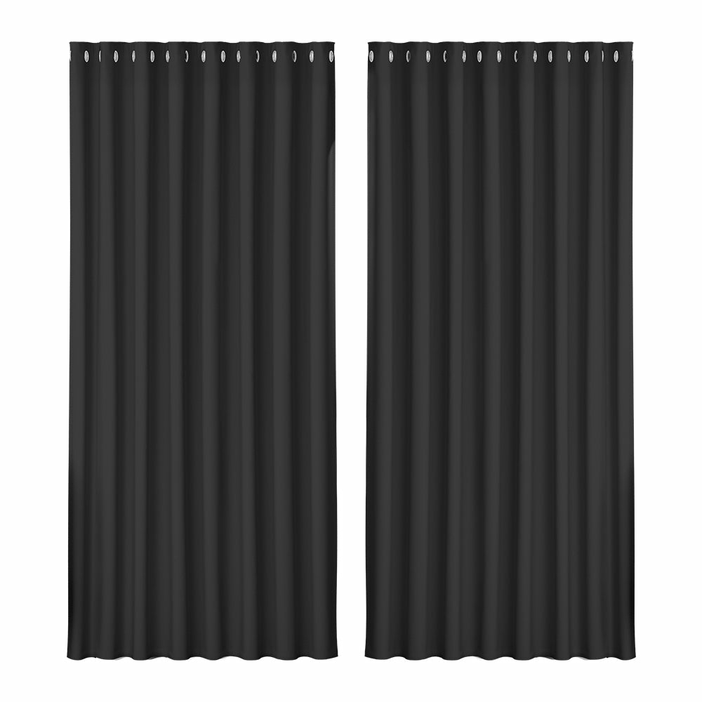 Black Thermal Blockout Curtains 300X230Cm 2X Curtains