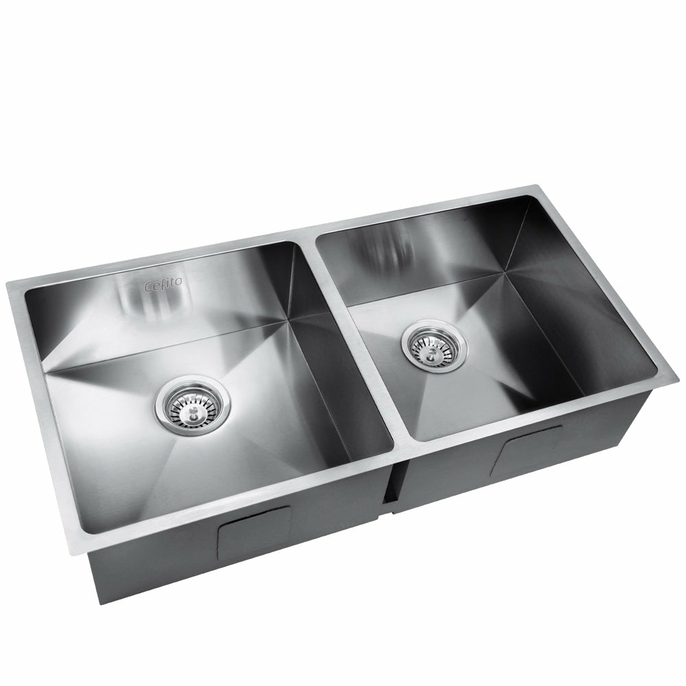 Double Bowl 304 Stainless Steel Kitchen Sink 86X44Cm Fixtures