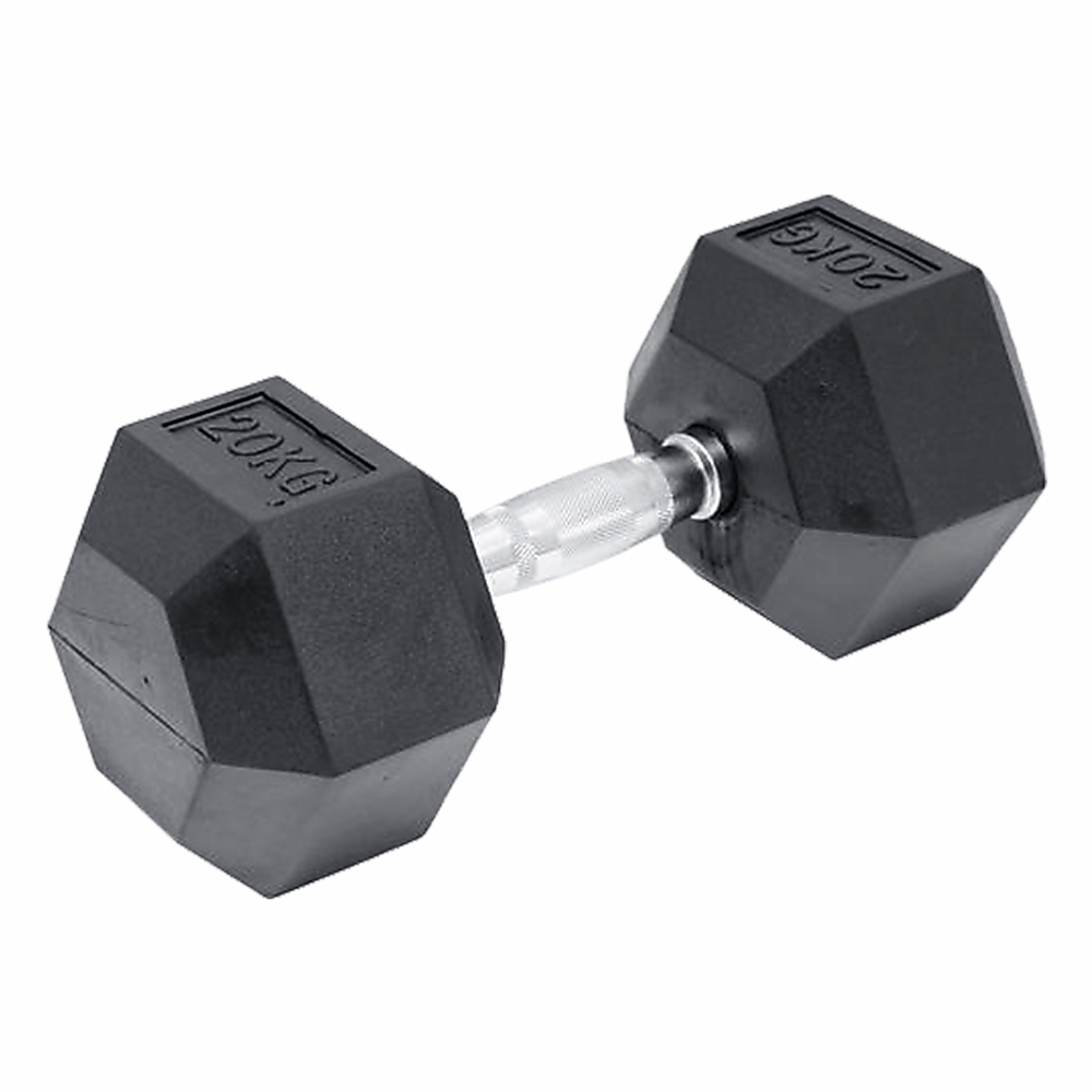 Ergonomic 20Kg Rubber Hex Dumbbell With Chrome Handles Dumbbells