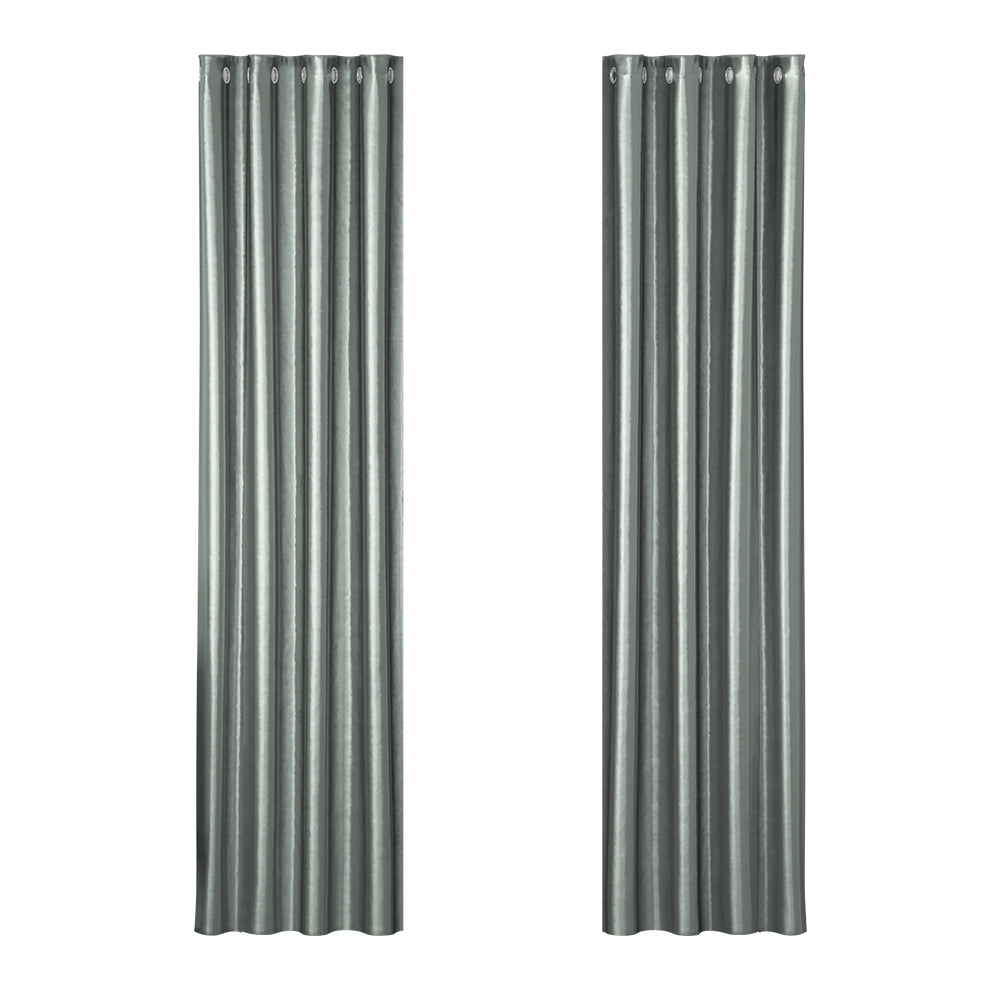 Grey Triple Weave Blockout Curtains 140X230Cm 2Pcs Curtains