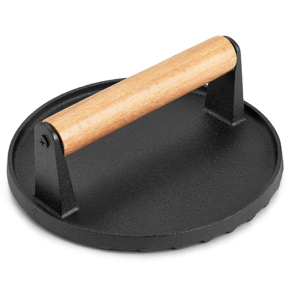 Heavy Duty Cast Iron Grill Press With Wooden Handle BBQs