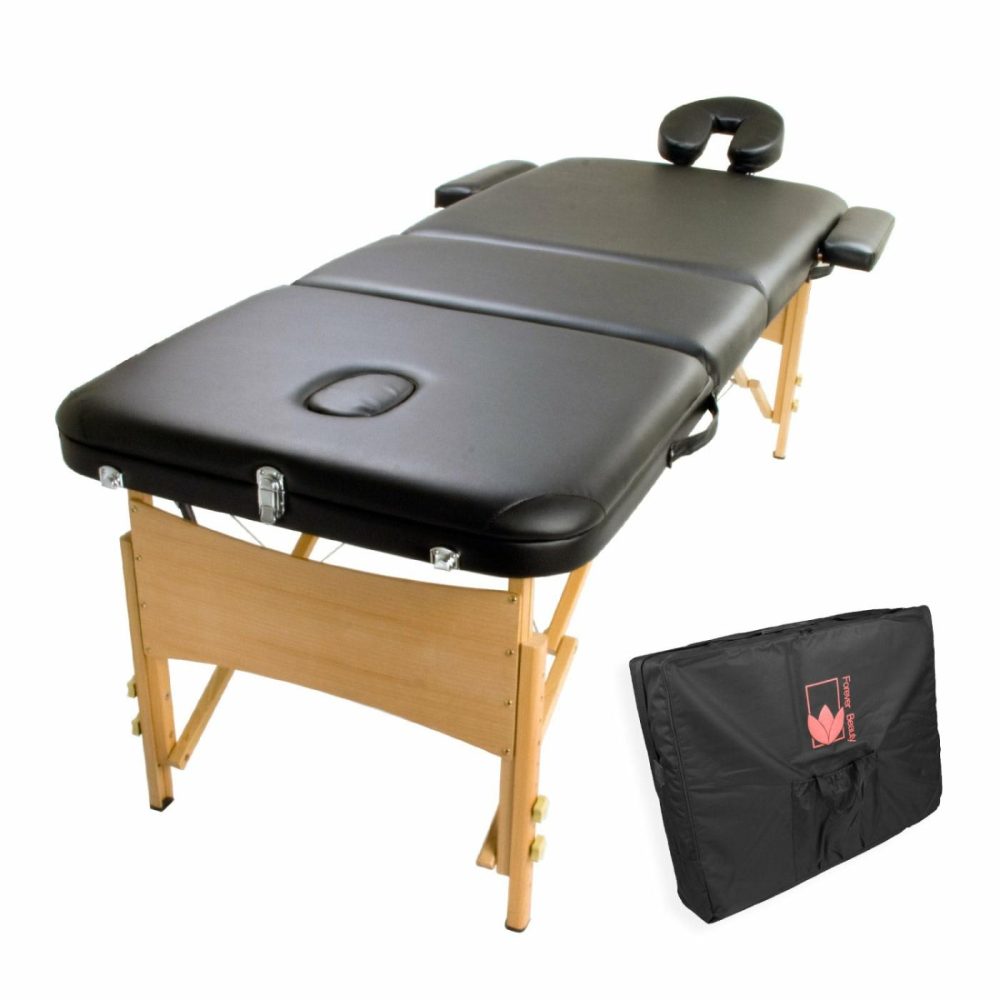 High Density Foam Wooden Massage Table 70Cm 3 Fold Black Health & Beauty