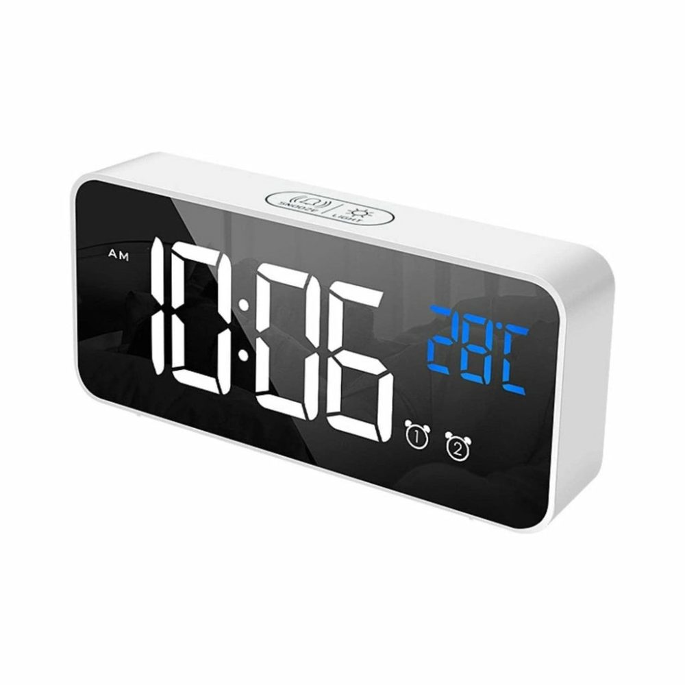 Modern Dual Alarm Clock With Mirror Display, Decor