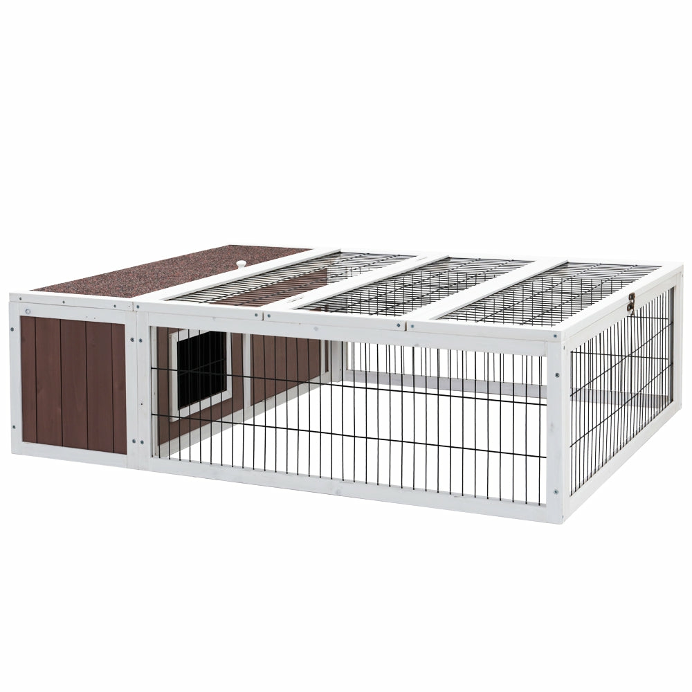 Outdoor Rabbit Hutch With Asphalt Roof Garden & Accessories