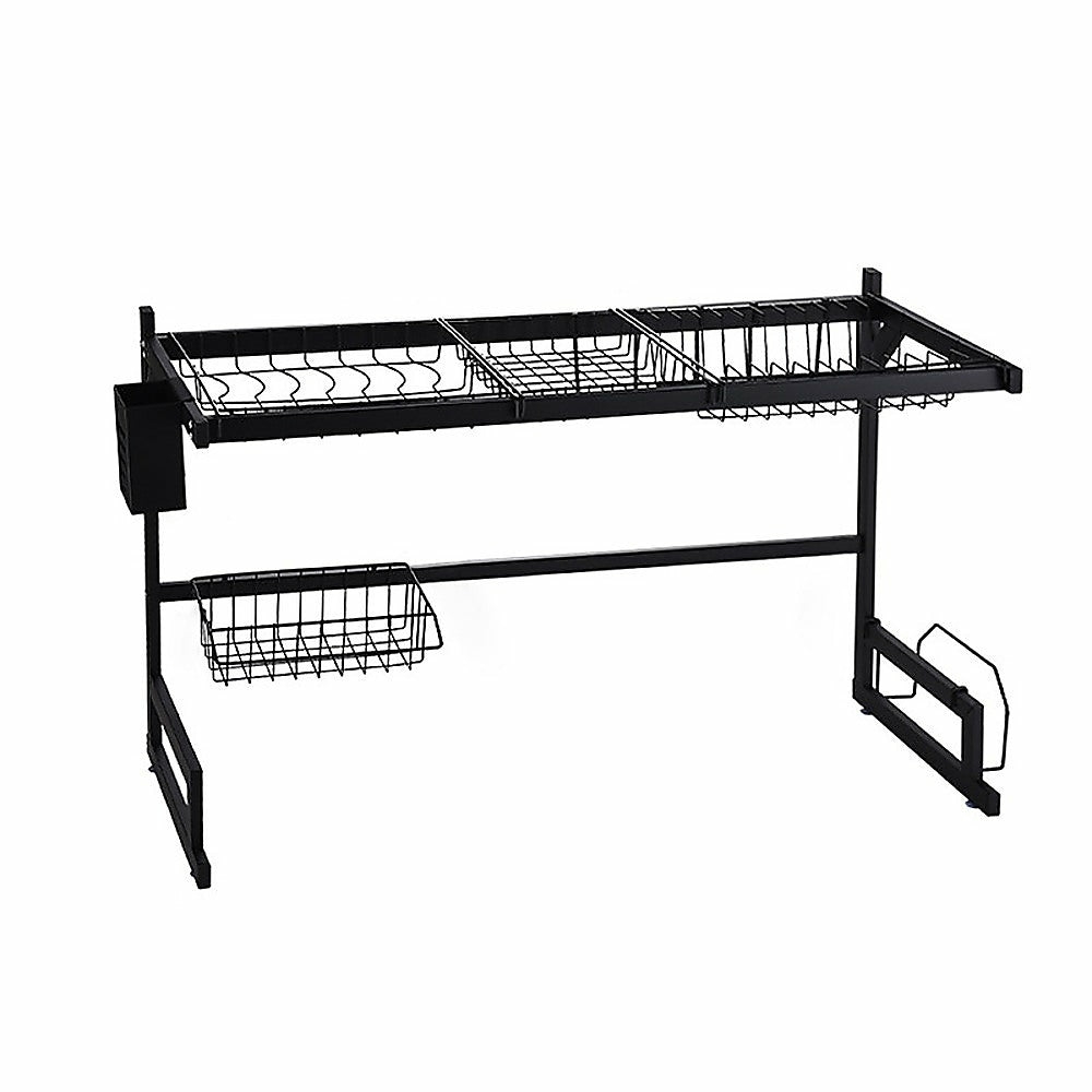 Space-Saving 2-Tier Over Sink Dish Drying Rack With Cutlery Organizer Homwares