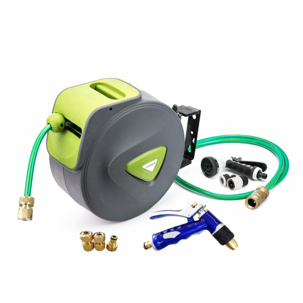 Uv Resistant 30M Retractable Garden Water Hose Reel + Brass Gun Garden & Accessories