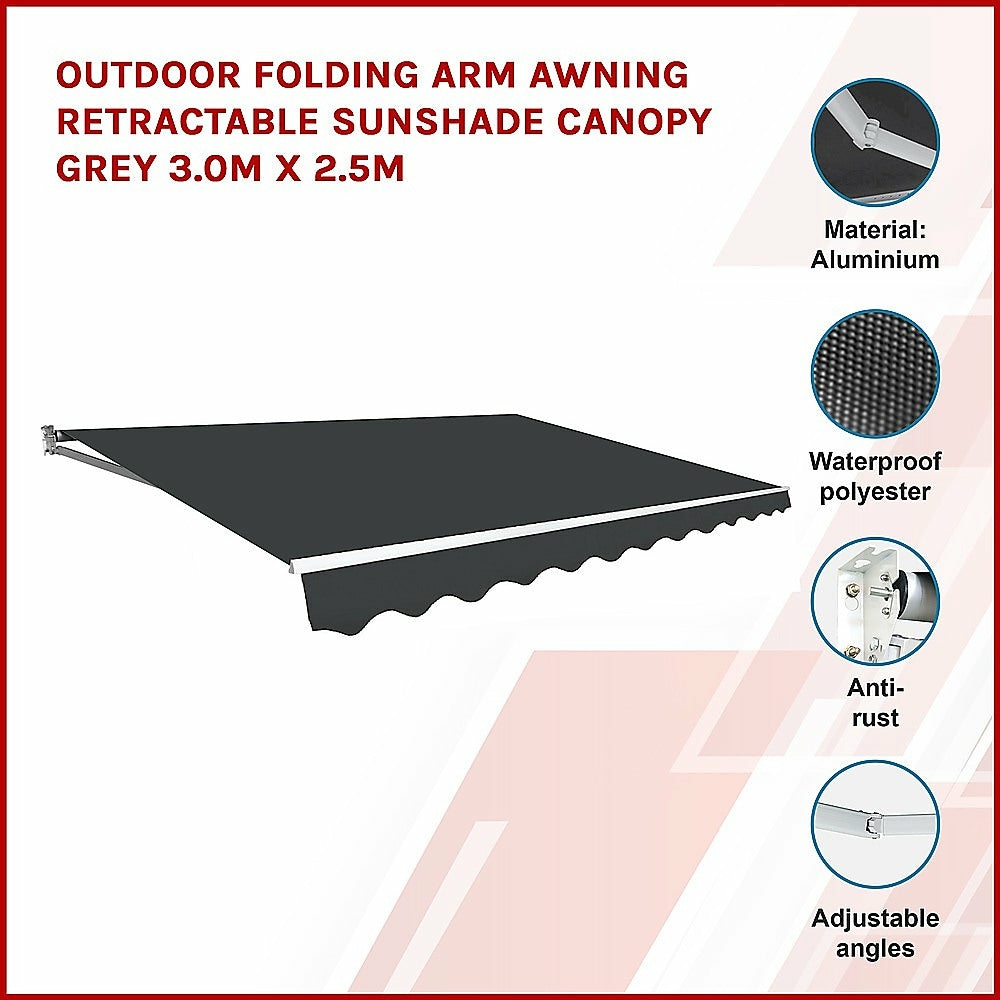 Uv-Resistant Retractable Sunshade Canopy 3X2.5M Outdoor Awning Awnings