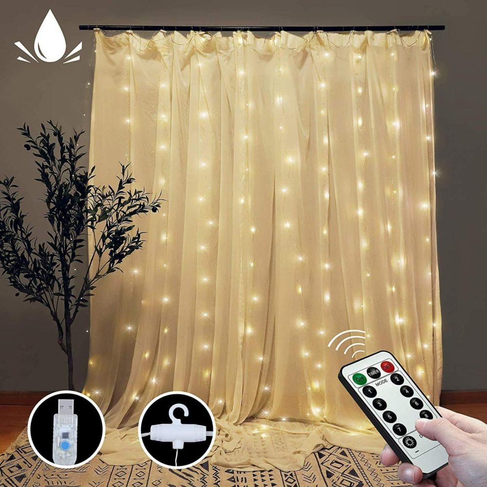 Warm White Curtain Fairy Lights 8 Modes Curtains