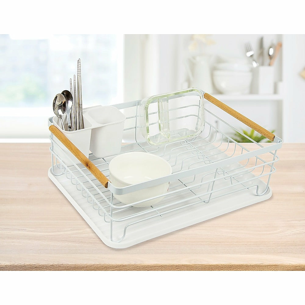 Rust-Resistant Metal Dish Drying Rack With Wood Handle Homwares