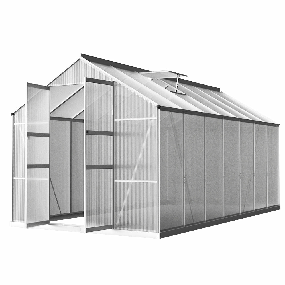 Rust-Resistant Aluminium Greenhouse W/ Lock & Gutter Garden & Accessories