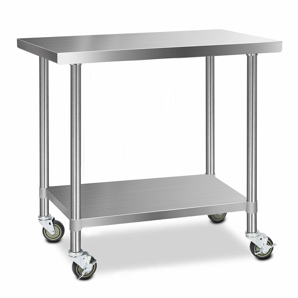 Heavy Duty Stainless Steel Kitchen Bench W/ Wheels Set 4 Homwares